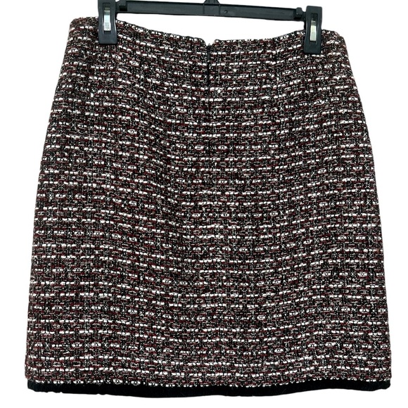 LOFT Outlet Skirt Tweed Red Black Gold Sequins Holiday Size 4 Fringe Hem Pencil - Picture 3 of 4